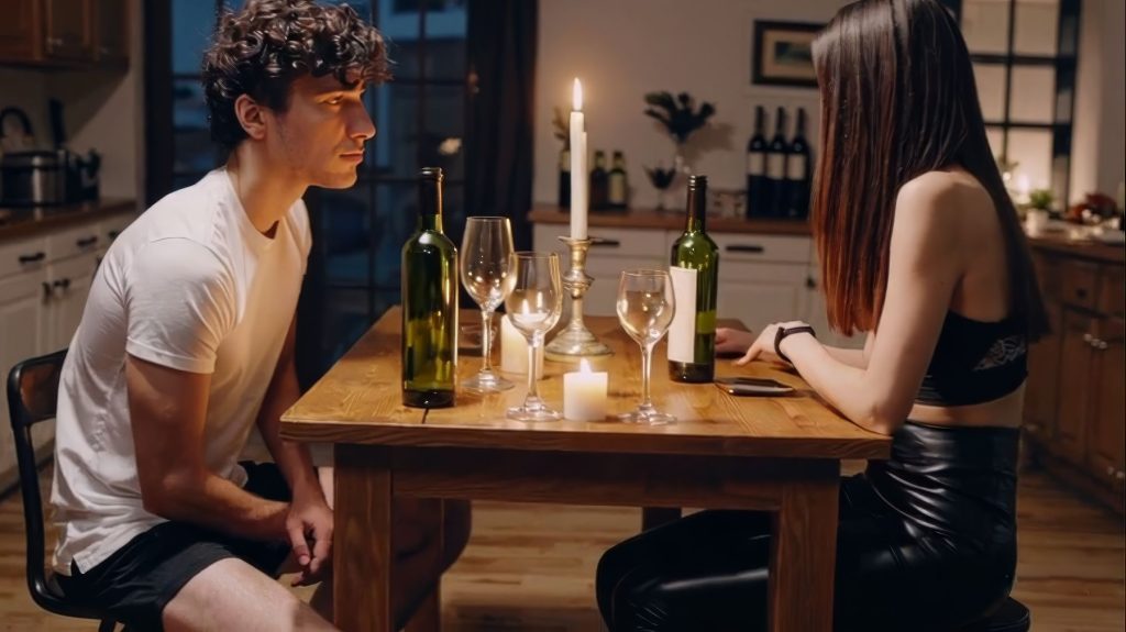 Сергей общается со Светой в леггинсах под кожу за мгновение до того, как проснётся Наташа и расскажет историю про БДСМ отношения и мужской пояс верности